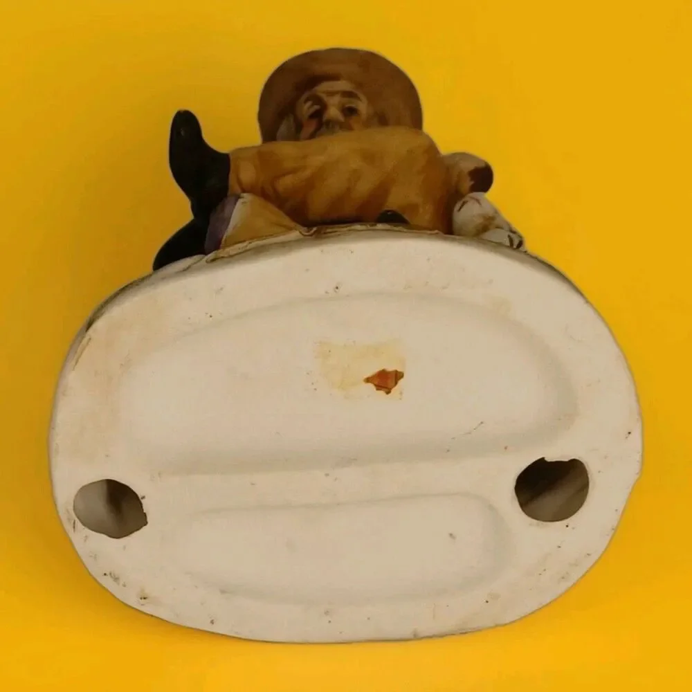 Vtg Norleans Japan Figurine Man on Bench Playing Fiddle with Dog 7.5